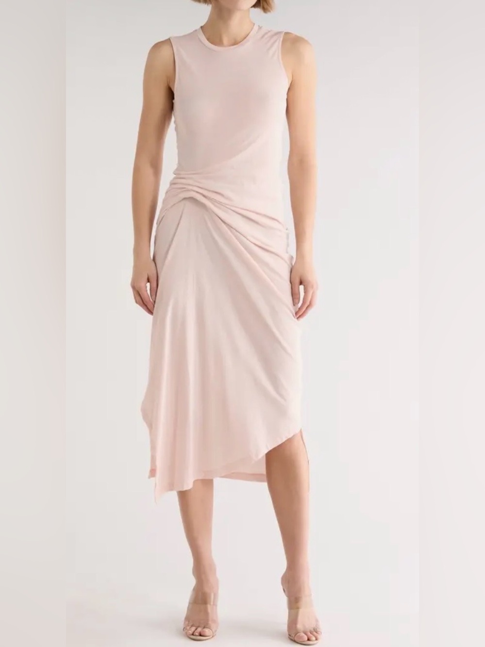 AllSaints Rivi Draped Ruched Midi Dress Mauve Pink Size 2 NWT